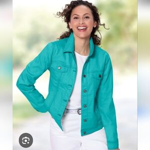 Rafaella Jacket, Size‎ 10, Jean Jacket, Turquoise Blue, Cotton Blend, Pockets